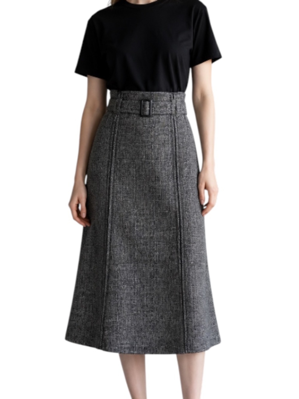 Carole Little Womens Belted Textured A Line Midi Skirt Gray 8